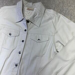 Classic Blues Women Khaki Twill Button Front‎ Denim Jacket XL EUC